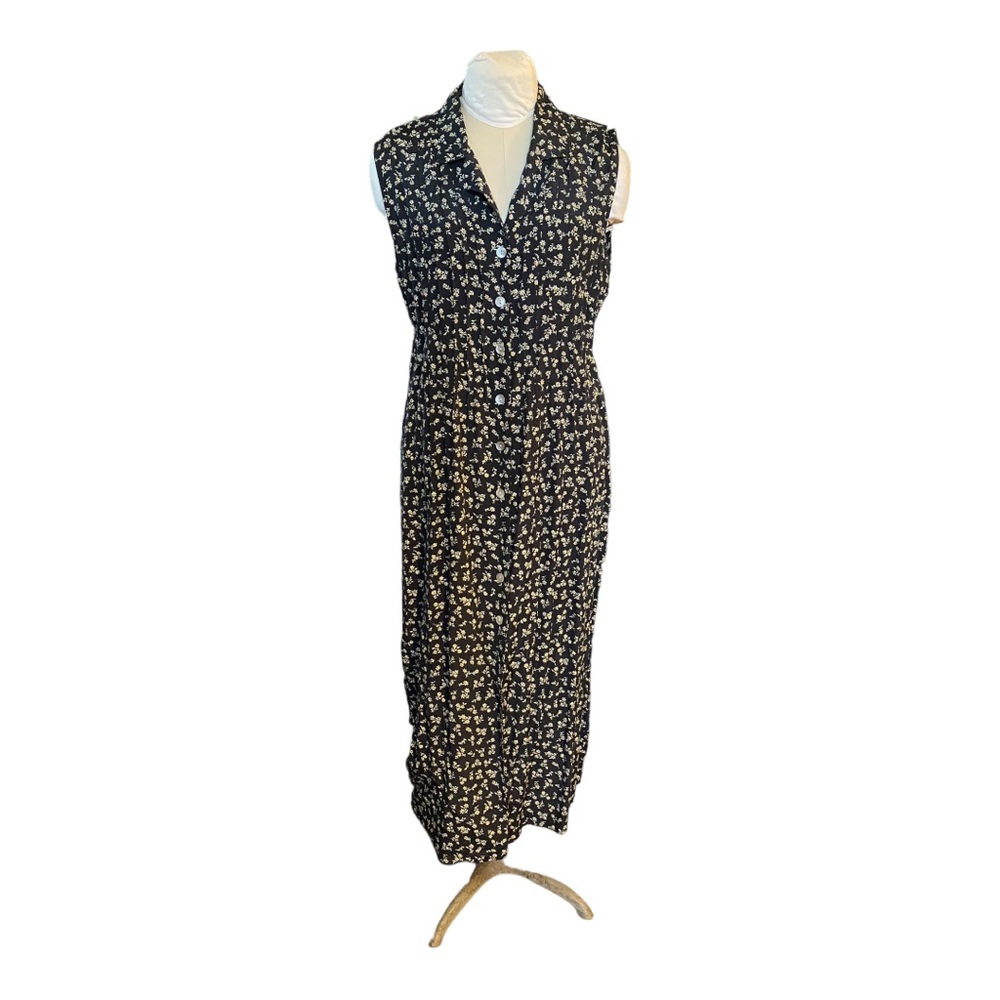 Vintage 90’s Robbie Bee tea length rayon dress, button front calico